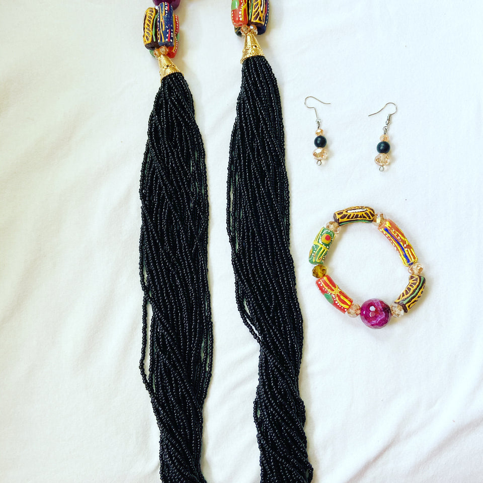 Handmade brass glass and beads set